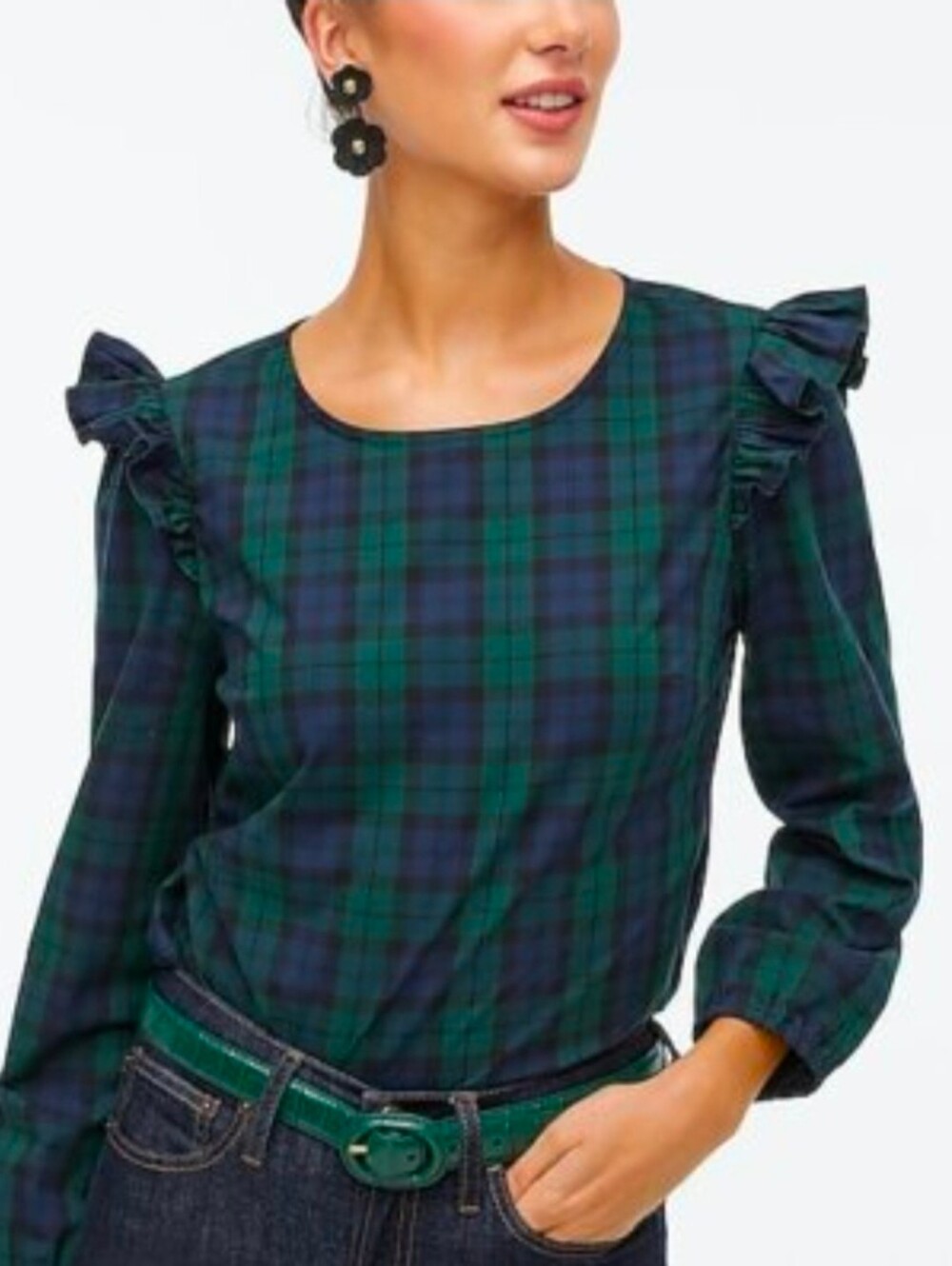 J.Crew Festive Ruffle Cotton Poplin Long Sleeve Blouse Size S